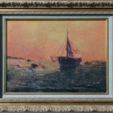 夕凪に船を曳く漁夫達