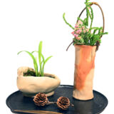 ツル付花器、猫付植木鉢